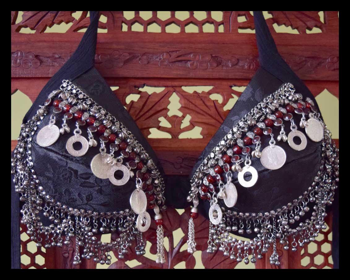 Tribal Coin Belly Dance Bra With Beads & Afghani Jewelry Accents